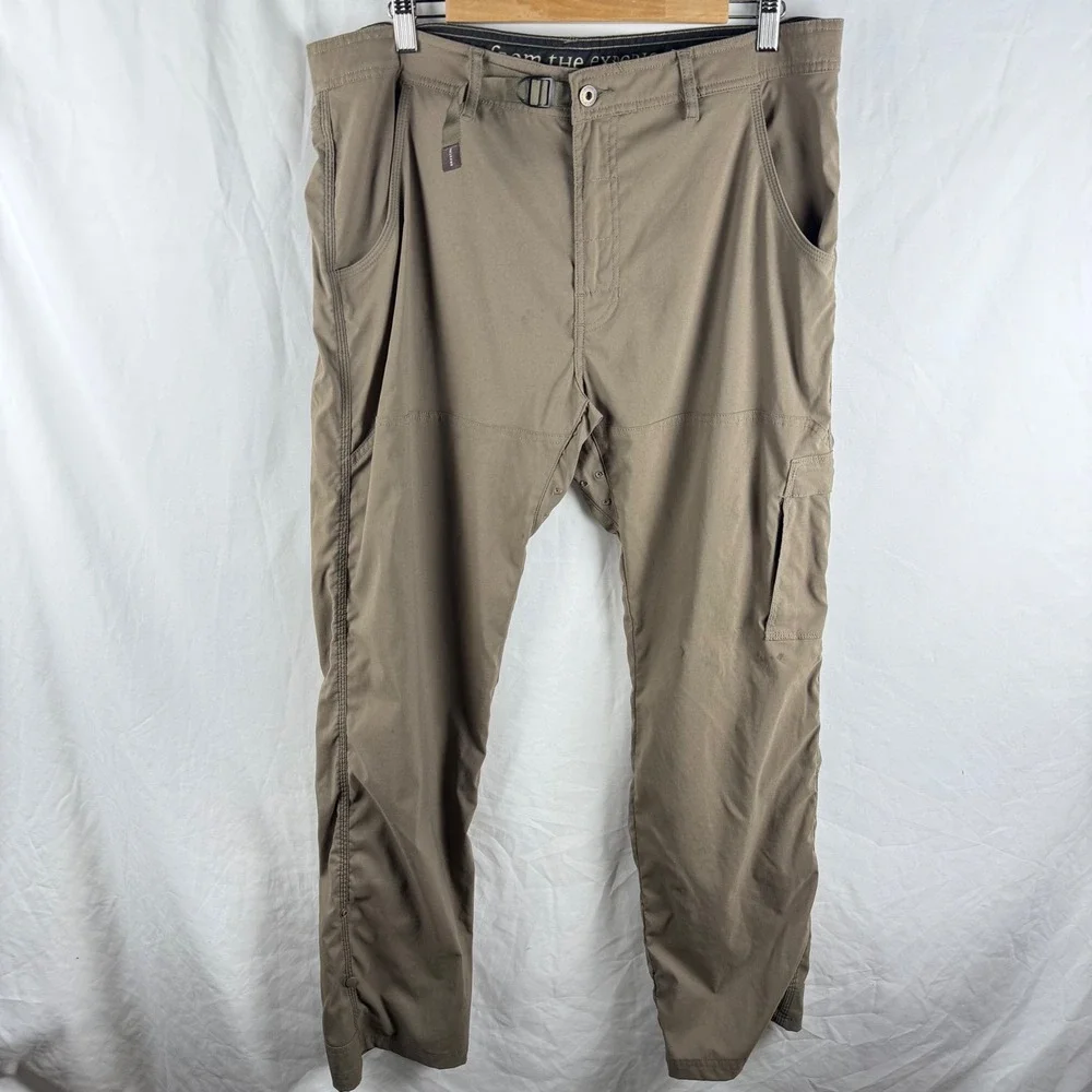 Prana Men's Tan Hiking Pants‎ 38x34 Belted Lightweight Breathable Cargo Pockets